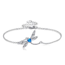 VONALA Dragonfly Bracelet 925 Sterling Silver Tree of Life Bracelet Moonstone Bracelet Gifts for Women, 2017