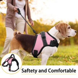 FYY Dog Harness No Pull - Breathable Adjustable Pet Vest With Lead, Reflective Oxford Easy Control Dog Harness with Sturdy Handle for Small Medium Large Dogs L-Pink