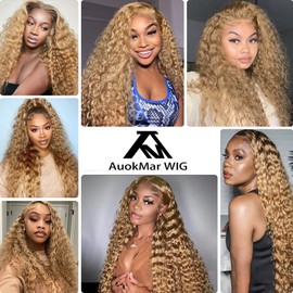 AuokMar 27 Kinky Curly Bundle Human Hair Honey Blonde Bundles Mixed Length 3 Bundles 20 22 24 Inch Double Weft Soft Real Blonde Curly Hair Extensions