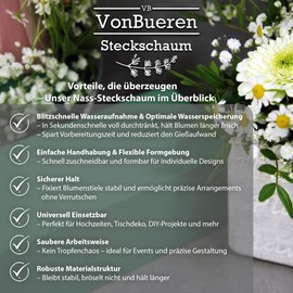 VonBueren 3 x wet floral foam | sponge for flowers | approx. 23 x 11 x 7.5 cm per flower foam | floral mass for crafts | floral moss | for artificial flowers and fresh flowers | made in the EU