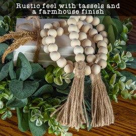 Decorative Wood Bead Garland Home Decor, Farmhouse Garland Beads with Tassel, Wooden Bead Garland Tier Tray Rustic Prayer Boho Bead Wood Garland Wooden Bead Garland Farmhouse Decor Boho Tassel Garland