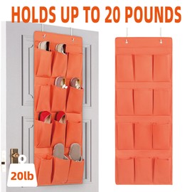 JINOKADI Over the Door Shoe Organizer, Hanging Shoe Rack Storage Holder with 12 Large Pockets for Closet Door, Men Women Kids Shoes, Cruise(Orange