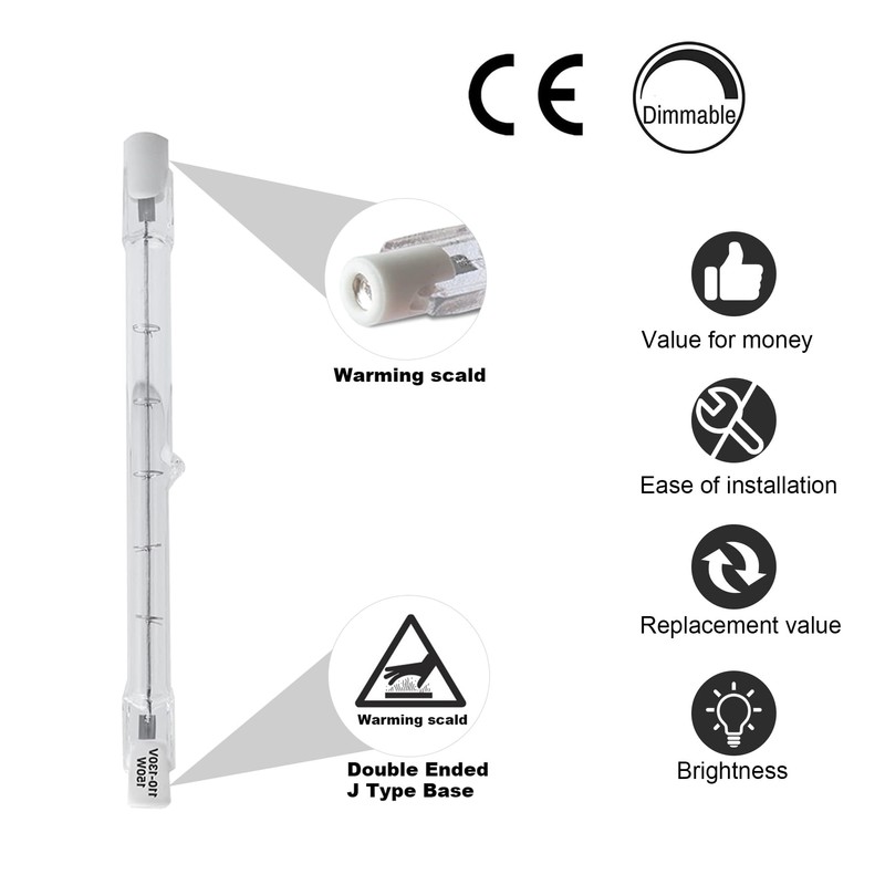 5 Pack 150W Halogen Light Bulbs 4.65 Inch(118mm) J Type