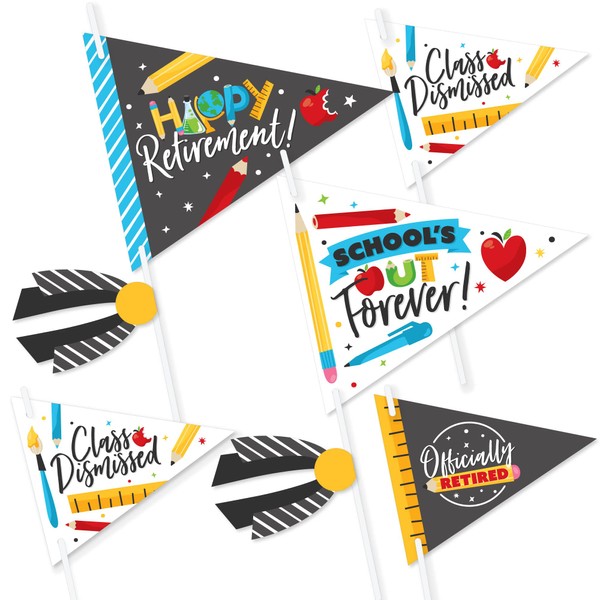 Big Dot of Happiness Teacher Retirement - Triangle Happy Retirement Party Photo Props - Pennant Flag Centerpieces - Set of 20