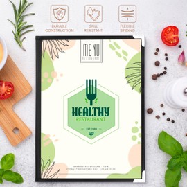 BELLE VOUS Belle Vous Double Fold A4 Menu Covers (5 Pack) - 2 Fold Double View American Style Menu Holders - Black Foldable Clear Menu Covers with Corner Protectors - For Restaurants, Bars, Cafes, Food & Drink