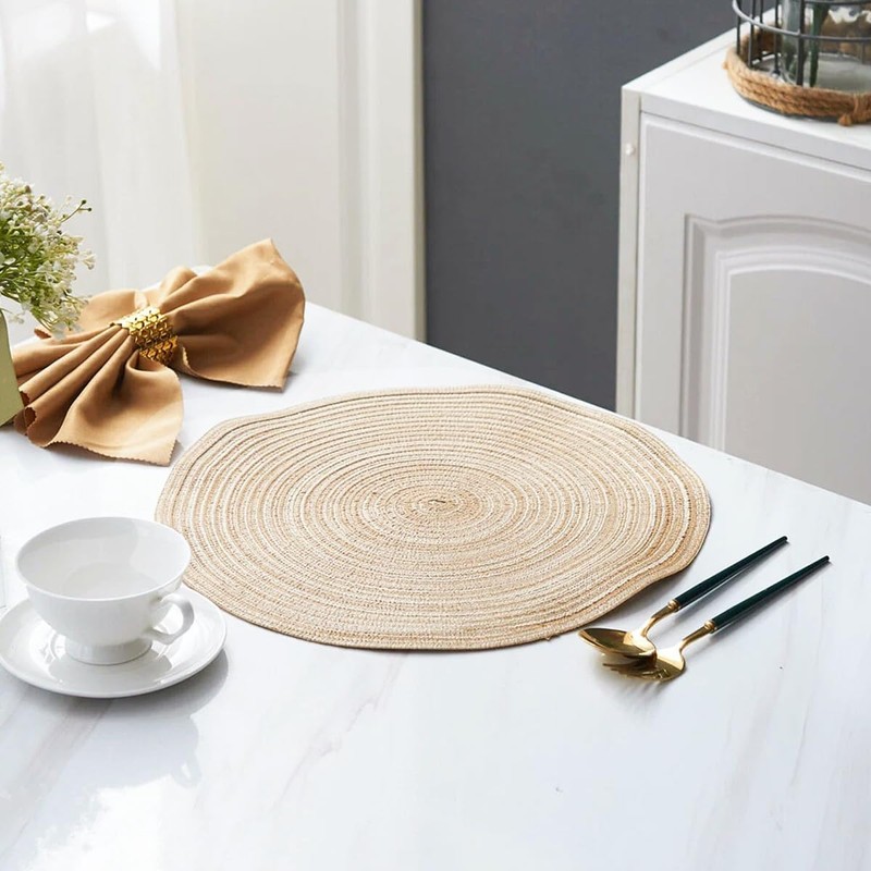 4Pcs Round Braided Woven Place Mats, 30 x 30cm Round