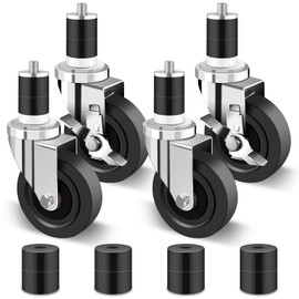 Nefish 4 Inch Prep Table Casters Wheels, Heavy Duty Casters 1200 LBS, Expanding Stem Caster Set of 4 Fit Both 1-1/2" and 1-5/8" Leg Tube Adapters for Stainless Steel Worktable, Kitchen Prep Tables