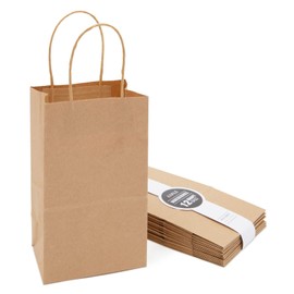 Juvale Mini Gift Bags with Handles - Brown Paper Party Favor Bags with Handles - Long & Narrow Design for DIY & Craft Fairs - 3 x 5.25 x 8.5 In, Brown, 12 Pack