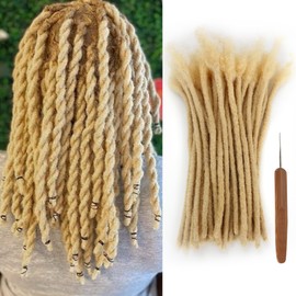 Human Hair Loc Extensions 0.6cm Width 30 Stands Handmade and 100% Human Hair Can Be Curled and Bleached Dreads Extension with Needle for Men and Women(0.6cm 8 Inch/30Strands-613#)