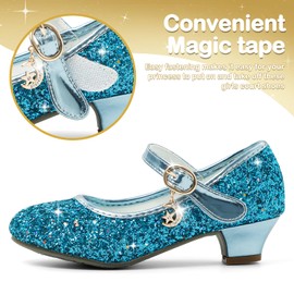 Cheerful Mario 5-10 Years Kids Girls Mary Jane Princess Court Shoes Sparkly Glitter Wedding Party Blue 1 UK
