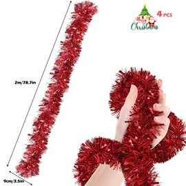Kalamakala Christmas Garlands, 4 Pieces Christmas Tree Tinsel Garland, 2 m Shiny Christmas Tree Ornaments, Christmas Decoration Tinsel for Christmas Tree Christmas Party (Red)