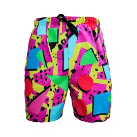 70s 80s Bilayer Shorts for Men - 90s Summer Party Hawaiian Beach Disco Shorts (US, Alpha, X-Large, Regular, Regular, 80s 90s Neon Pink)