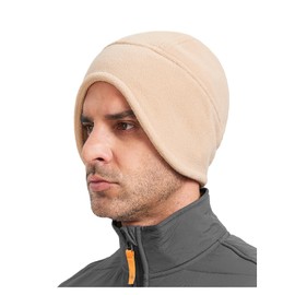Zylioo XL-XXL Fleece Cycling Skull Cap for Big Heads,Large Winter Helmet Liner with Ear Covers for Cycling Motorcycle Running Brown