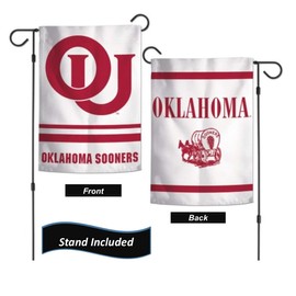 Oklahoma Sooners Garden Flag Set With Stand, Printed in the USA, 12.5" x 18" College Flag With Three Piece Steel Yard Flag Stand Holder (Vault)