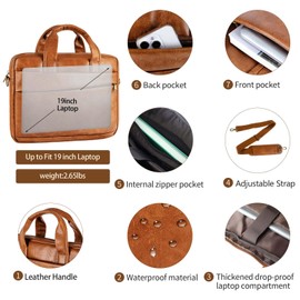 Faux Leather Messenger Bag for Men 17.3 Inch: Laptop Bag Briefcase Computer Handbags Shoulder Crossbody Bag with Padded Laptop Sleeve for Work College Travel, PU Brown