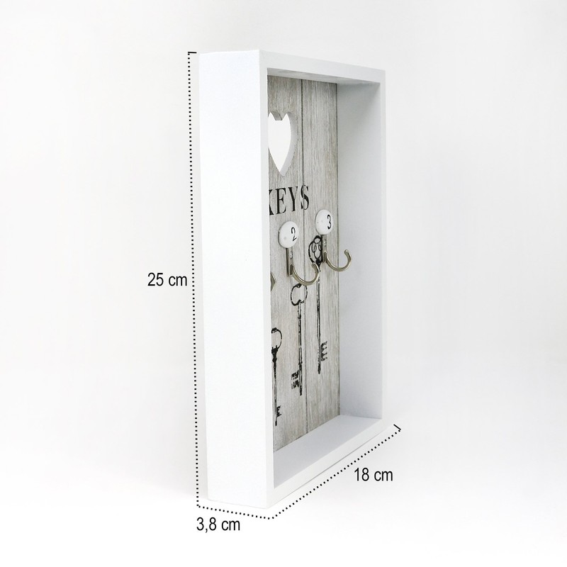 COM-FOUR® Wooden Key Cabinet with 3 Key Hooks, 25 x
