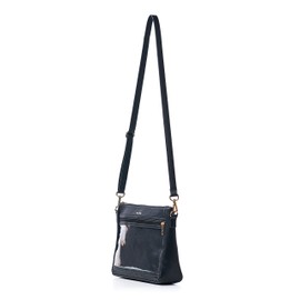 Black Vegan Leather Crossbody Display Bag for Direct Sales Enamel Pins | Clear Pocket ITA Product Display Marketing Bags | Gift For Enamel Pin Color Nail Strips WOW Senegence Essential Oils Bling Bag LipSense