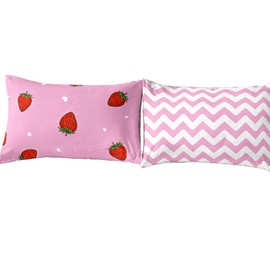Strawberry Pillowcase Cute Cartoon Strawberry Printed Pillow Shams Twin/Full/Queen Size Standard Pink Pillow Cases Kawaii Strawberry Fruits Warm Sweet Theme Microfiber Soft Pillow Cover, 20" x 30"