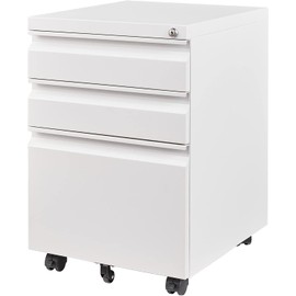 AFAIF 3-Drawer File Cabinet with Lock, Metal Rolling Cabinet Under Desk File Cabinets for Home Office, Full Assembled Filing Cabinet for A4 or Letter Size, White