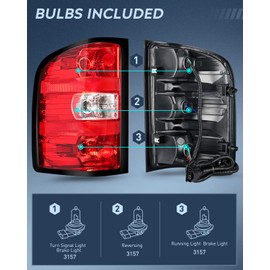 Nilight Driver Side Taillight Assembly for 2007 2008 2009 2010 2011 2012 2013 2013 2014 Chevy Silverado 1500 2500HD 3500HD 2007-2013 GMC Sierra 3500HD Rear Lamp w/Bulbs and Harness