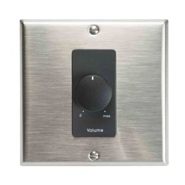Lowell 200LVC-DSB 200W Mono Volume Control with 2-Gang Decorator Wall Plate, Stainless Steel/Black; 3dB per Step; for Use with 70V Speaker Line; Rotary Dial; Phoenix-Style Termination