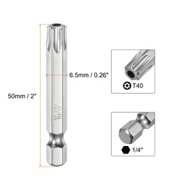 TA-VIGOR 2 Pieces T40 Torx Head Screwdriver Bits 1/4" Hex Shank 50mm S2 Steel Long Magnetic Tamper Proof Star Safety Torx Bits with Hole for Impact Driver Drill