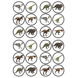 24 Dinosaurs Edible PREMIUM THICKNESS SWEETENED VANILLA, Wafer Rice Paper Cupcake Toppers/Decorations