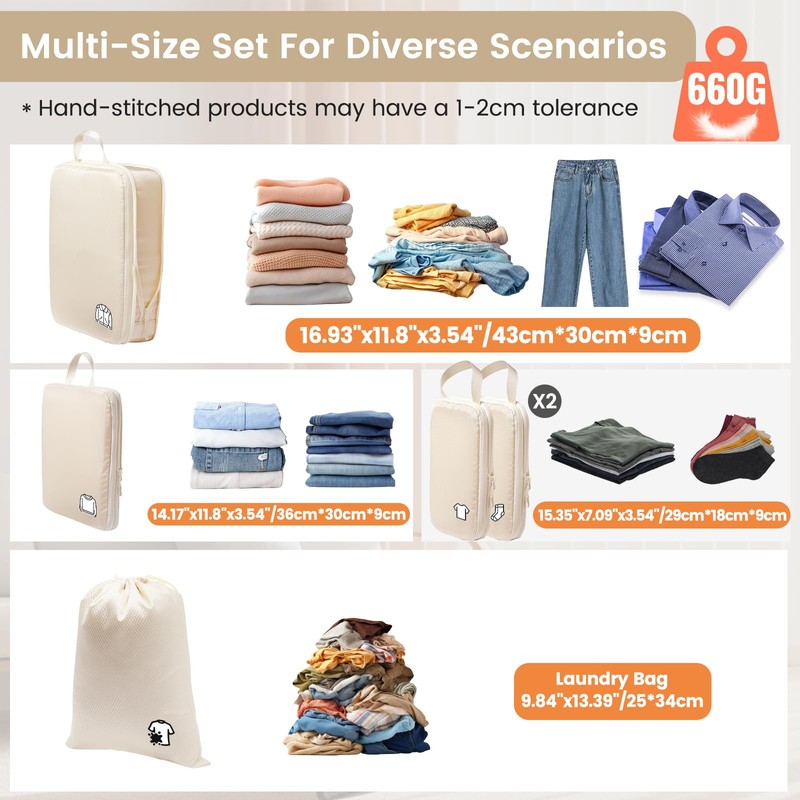 Compression Packing Cubes for Backpack 5 Beige