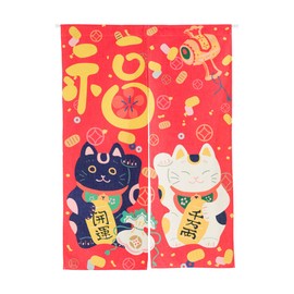 Japanese Noren Doorway Curtain Tapestry Lucky Cat Printed Handcrafted Door Curtain Maneki Neko Room Divider Home Decoration, 33 x 47 inch