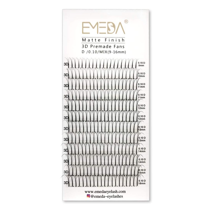 EMEDA Premade Volume Fans 3D Eyelash Extensions Set, 0.07 mm,