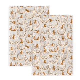 JEFERSO Burnt Orange Pumpkin Fall Kitchen Towels Thanksgiving Fall Decoration Dish Towels, 16x24 Inch Farmhouse Autumn Harvest Holiday Decorative Absorbent Hand Towels for Kitchen Drying Set of 2