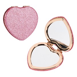 BUNCHBRAVO Compact Mirror Heart Shape for Women, Glittery Pink Double-Sided Purse Pocket Mirror with Gold Trim, Portable Makeup Touch-Up Accessory