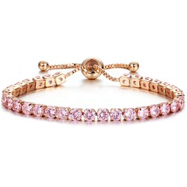 PUOSUO Adjustable Chain Bracelet for Women,Cubic Zirconia Rose Gold Gift Bracelet of Luxury Shining Jewelry (Pink)