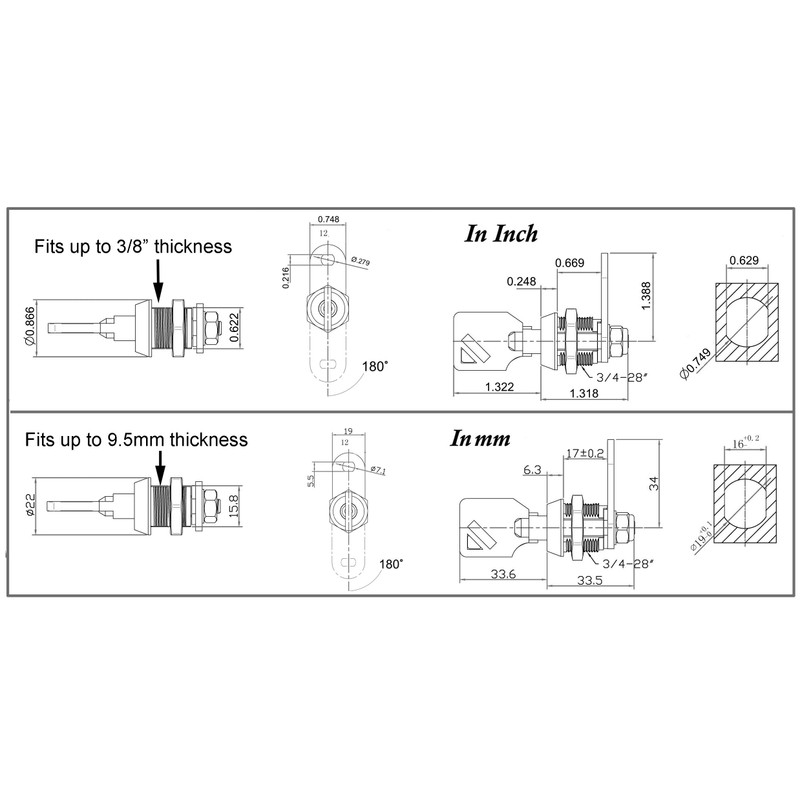 Admiral Locks Tubular Cam Lock, Keyed Alike Removable Key RV
