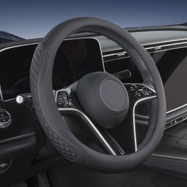 TAUYANG Leather Steering Wheel Cover Compatible with GMC Sierra 1500 2500 3500 HD Terrain Yukon Acadia Canyon Denali Crew Cab Elevation Double AT4 SLT SLE Limited XL Truck SUV Accessories, Black 2025