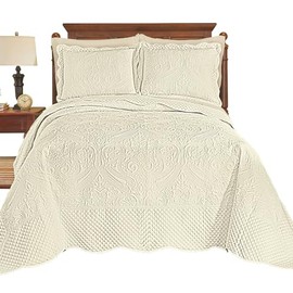 Collections Etc Luxe Textured Diamond Design Scalloped Edge Oversize Bedspread
