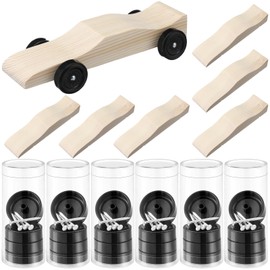 JolliLudo 6 Sets Derby Car Kits Bulk Pre-Cut Derby Muscle Car Body with Pre-drilled Axle Holes for Easy Insertion, Wooden Cars Kits with Wheels and Axels for Beginners, Racer
