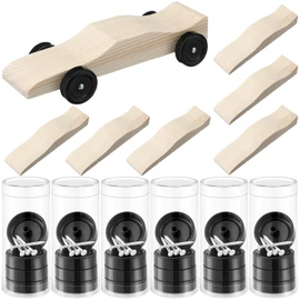 JolliLudo 6 Sets Derby Car Kits Bulk Pre-Cut Derby Muscle Car Body with Pre-drilled Axle Holes for Easy Insertion, Wooden Cars Kits with Wheels and Axels for Beginners, Racer