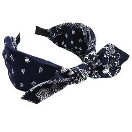 scicent Headband Paisley Boho Bow Bandana Knot Headbands Retro Flower Printed Elastic Rabbit Ear Hair Bands for Women and Girls Navy Hair Accessories 04