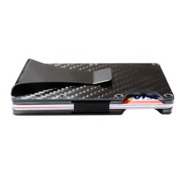 Fenzer Slim Wallet For Men - Front Pocket RFID Blocking Minimalist Wallet For Men - Metal Wallet With Money Clip For Men (Carbon Fiber) (BLACK)