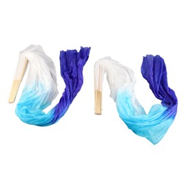 1 Pair Long Dance Fan Soft Beautiful Classical Dancing Fan for Belly Dance Performance Learning 1.5m Lake Blue and Royal Blue