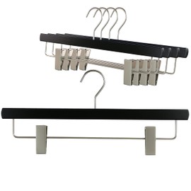 MAWA by Reston Lloyd, European Wooden Hanger, Beech Wood Hanger with Adjustable Pant Clips, Rotating Chrome Hook, Black Finish, for Pants, Shorts, & Skirt Clothes Hanger (26415), Set of 5