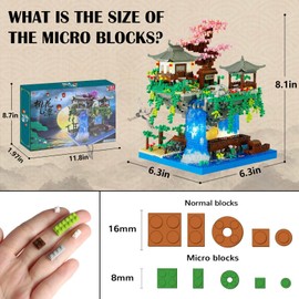 Vziimo Cherry Blossom Bonsai Tree Micro Building Block Set, Chinese Architecture Peach Blossom Pond Kits, Japanese Sakura Tree Toys for Adults Kids Age 14+ (2705Pieces)