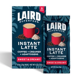 Laird Superfood Sweet and Creamy Instant Latte with Adaptogens, 5 pk Sachets