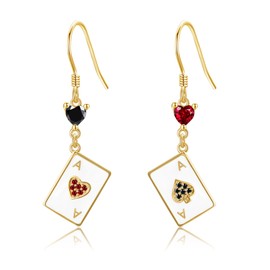 Poker Earrings S925 Sterling Silver Queen Of Hearts Earrings Dangle Playing Card Earrings Poker Jewellery For Women Female Casino Outfit
