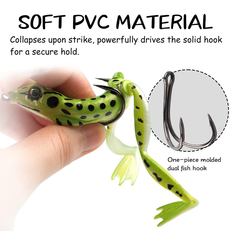Weedless Topwater Frog Lures - 5PCS Hollow Body Frog Lures
