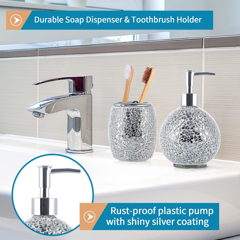 Sanbege 4 Pcs Mosaic Glass Bathroom Accessories Set, Modern Luxury