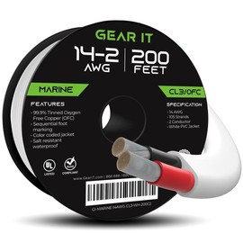 GearIt 14/2 AWG OFC Marine Speaker Cable - Tinned Copper Wire - Length: 200 Feet
