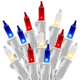 4th of July Decoration Patriotic Mini Lights - 100 Count 25 Feet Red White Blue Incandescent Bulb Waterproof String Lights Plug in for Indoor Outdoor Christmas Party Patio Independence Day Decoration