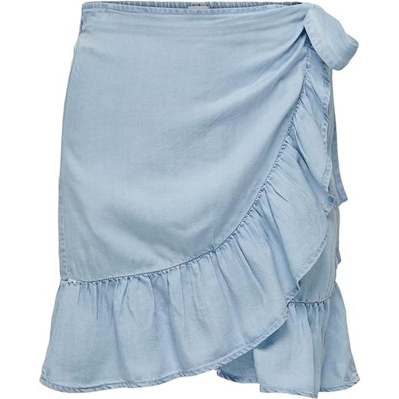 ONLY Women's Onlsofia Wrap Knee DNM Skirt, Light blue bleached